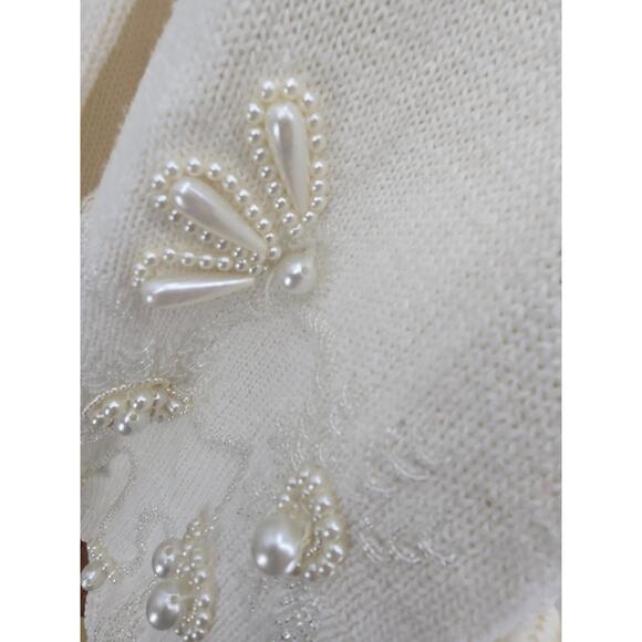 Vintage 1990s Victoria Harbour White Beaded Cardigan - Picture 2 of 7